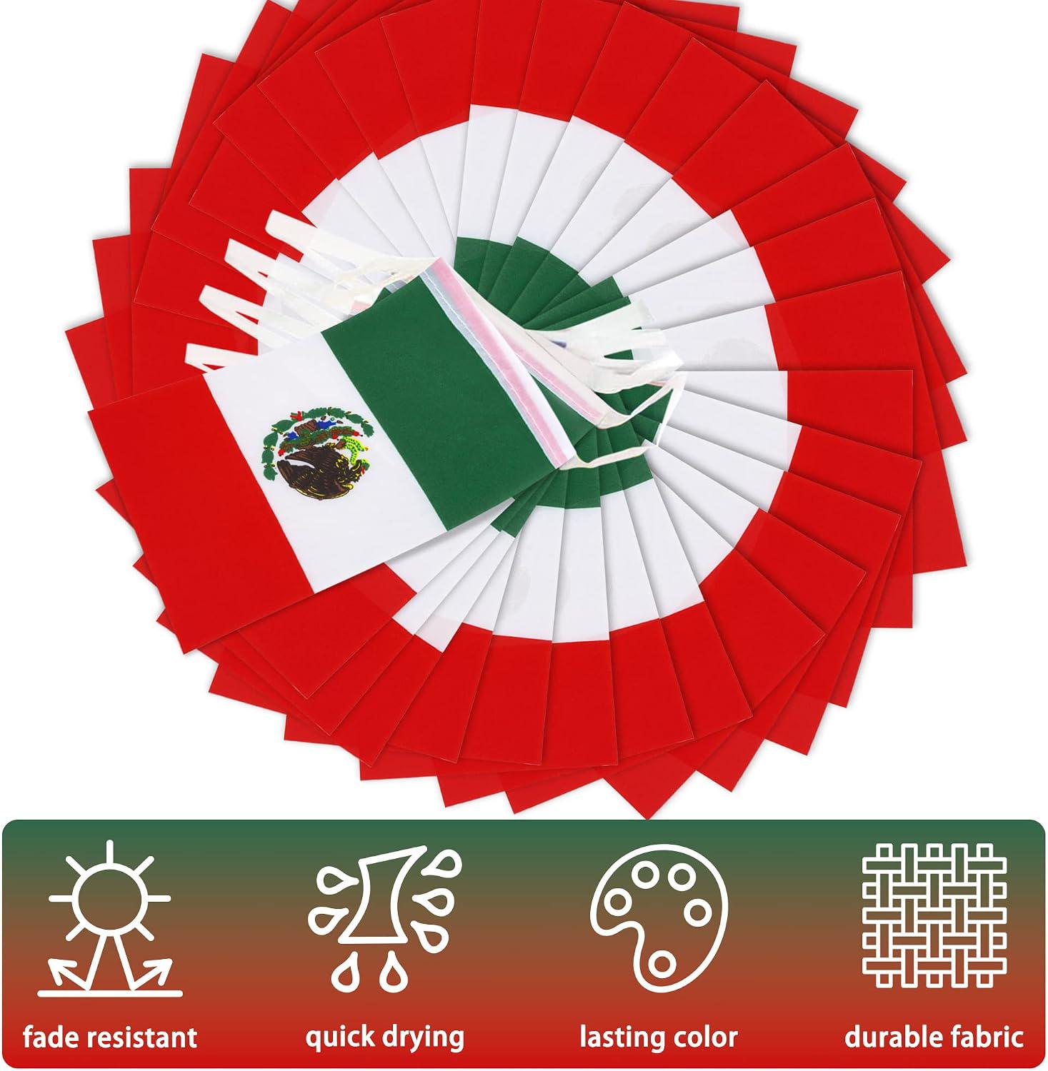 Mexican Flag Banner, 33ft, 30 Polyester Flags, Fiesta Party Decor