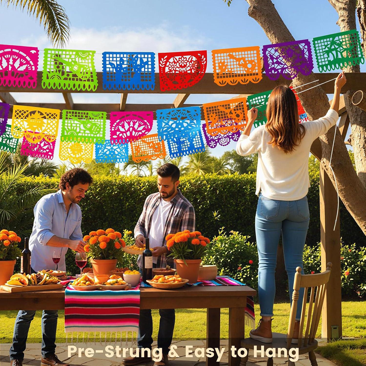 Mexican Papel Picado Banner Set, 3-Pack Fiesta Decorations (54FT)