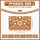 Papel Picado Banner Garland 8 Pack, Mexican Fiesta Plastic Decorations, Independence day Party Decor