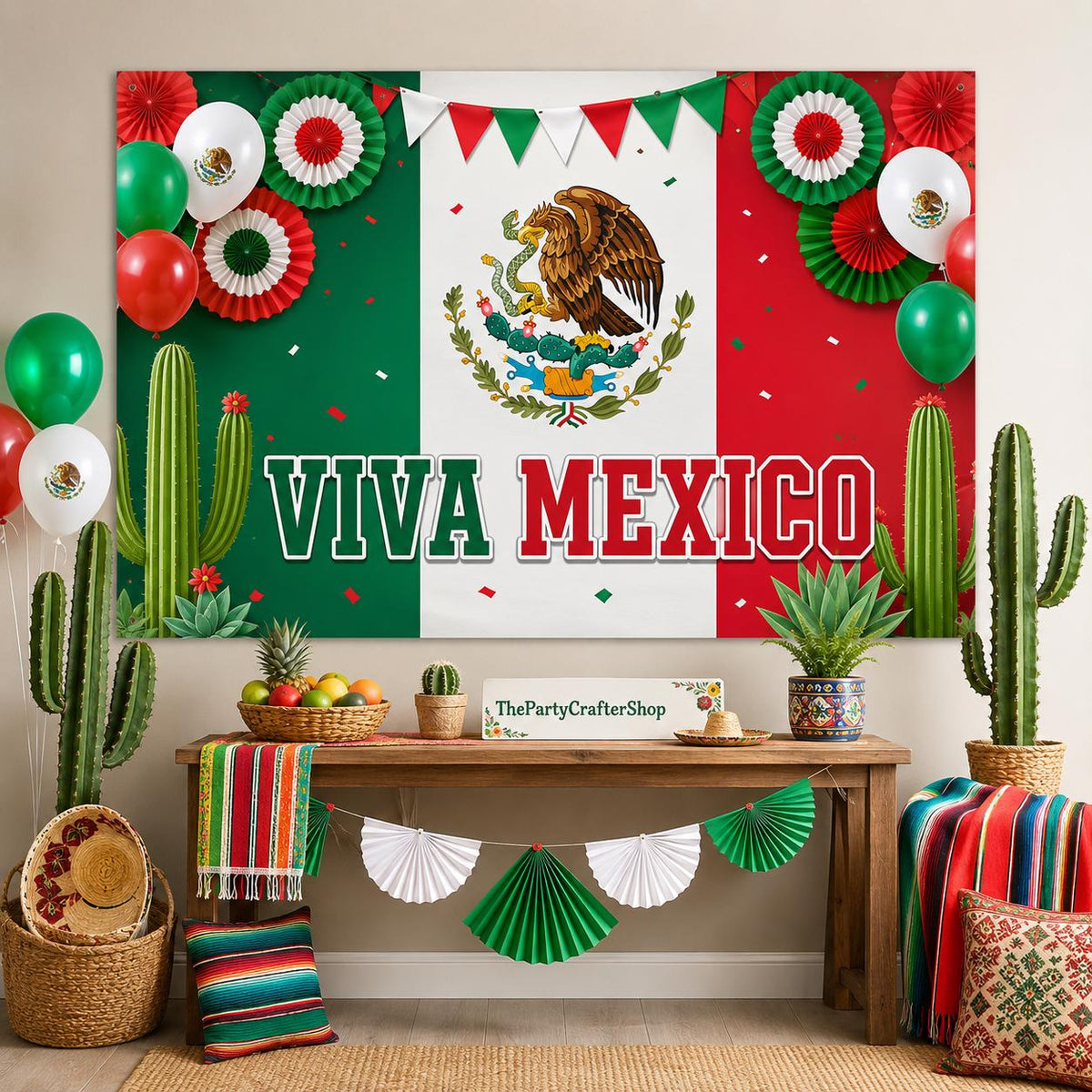 Mexican Independence Day Fiesta Backdrop, Viva Mexico Banner Party Decor