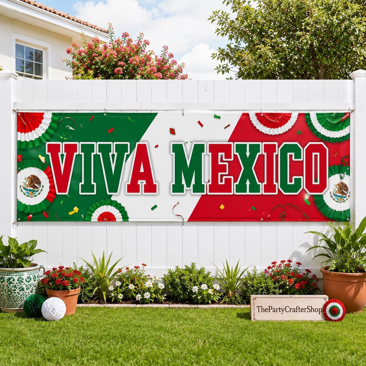 Viva Mexico Banner, Mexican Independence Day Party Decoration, Polyester Sign