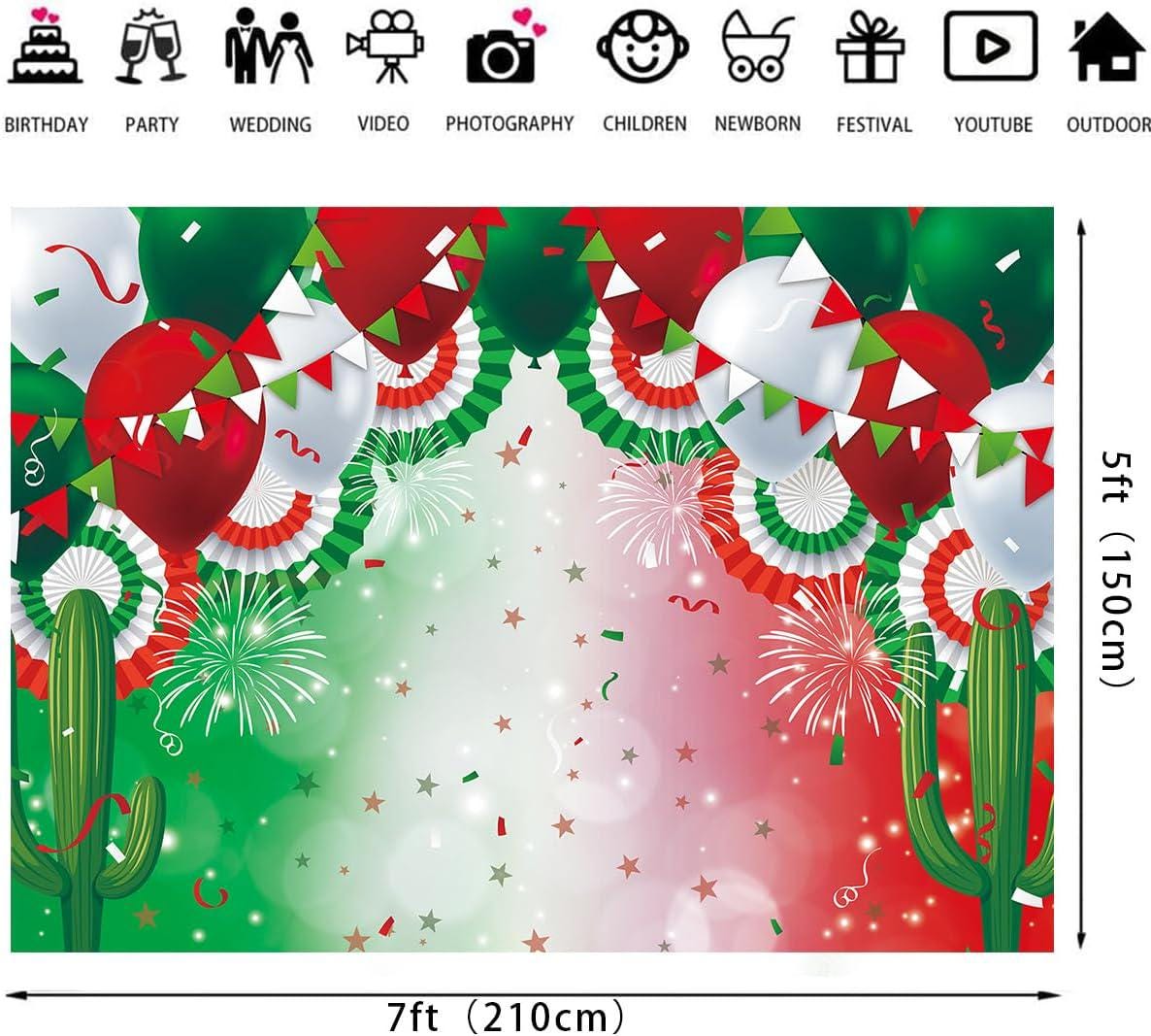 Mexican Independence Day Backdrop 7x5FT, Mexico Flag Fiesta Photo Background, Patriotic Party Decorations