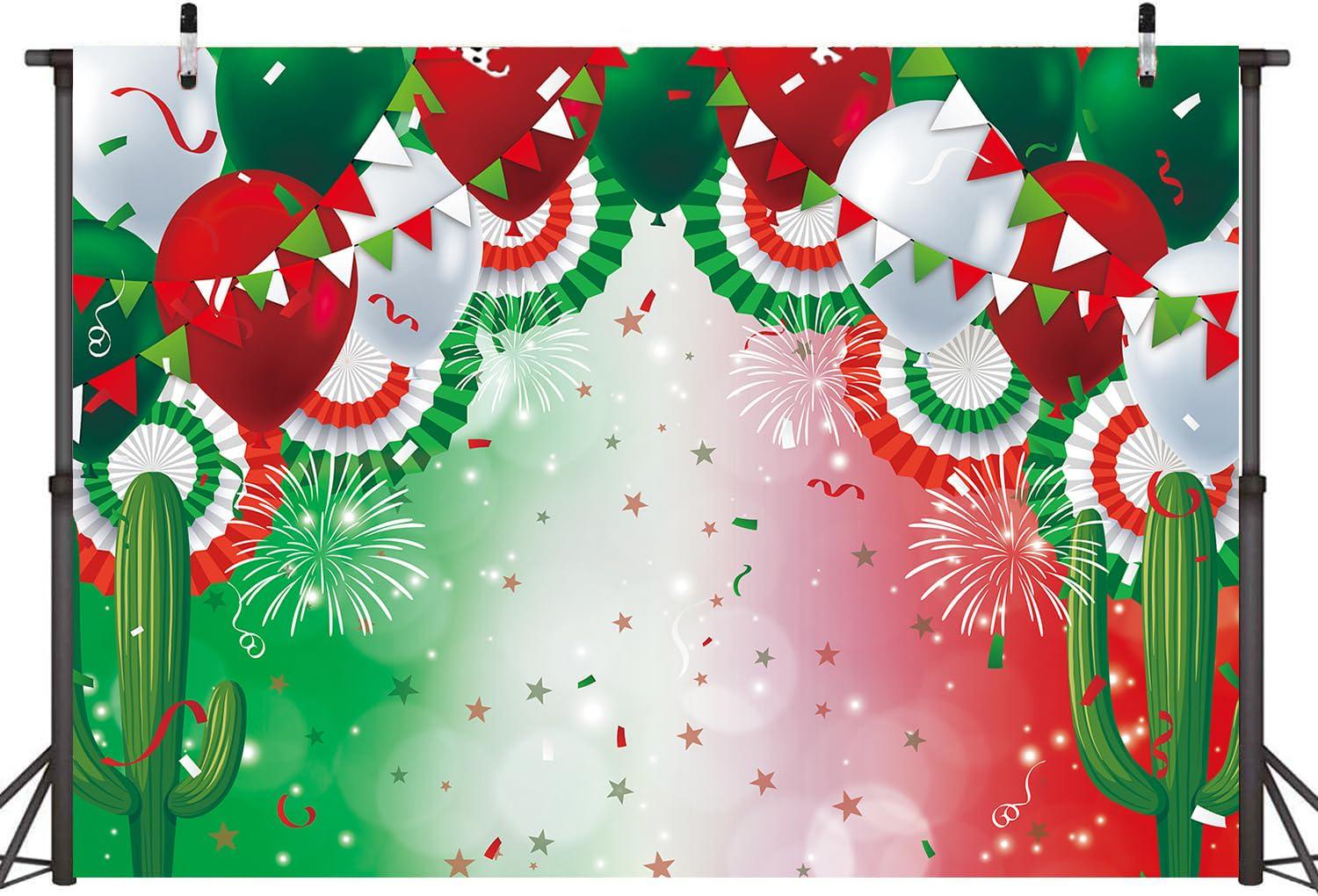 Mexican Independence Day Backdrop 7x5FT, Mexico Flag Fiesta Photo Background, Patriotic Party Decorations