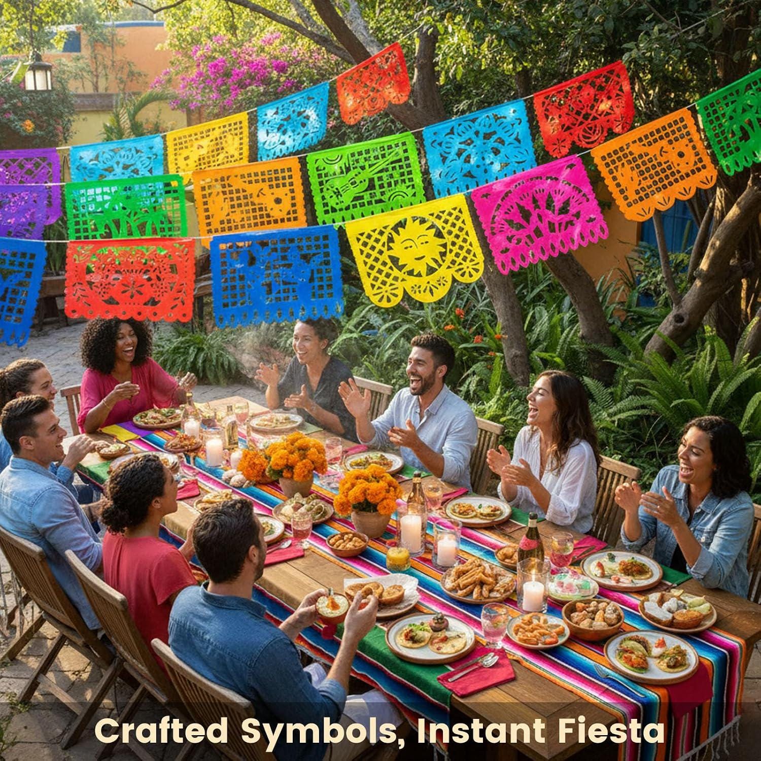 Mexican Party Banner 2 Packs 36FT, Papel Picado Fiesta Decorations,  Birthday Party Decor