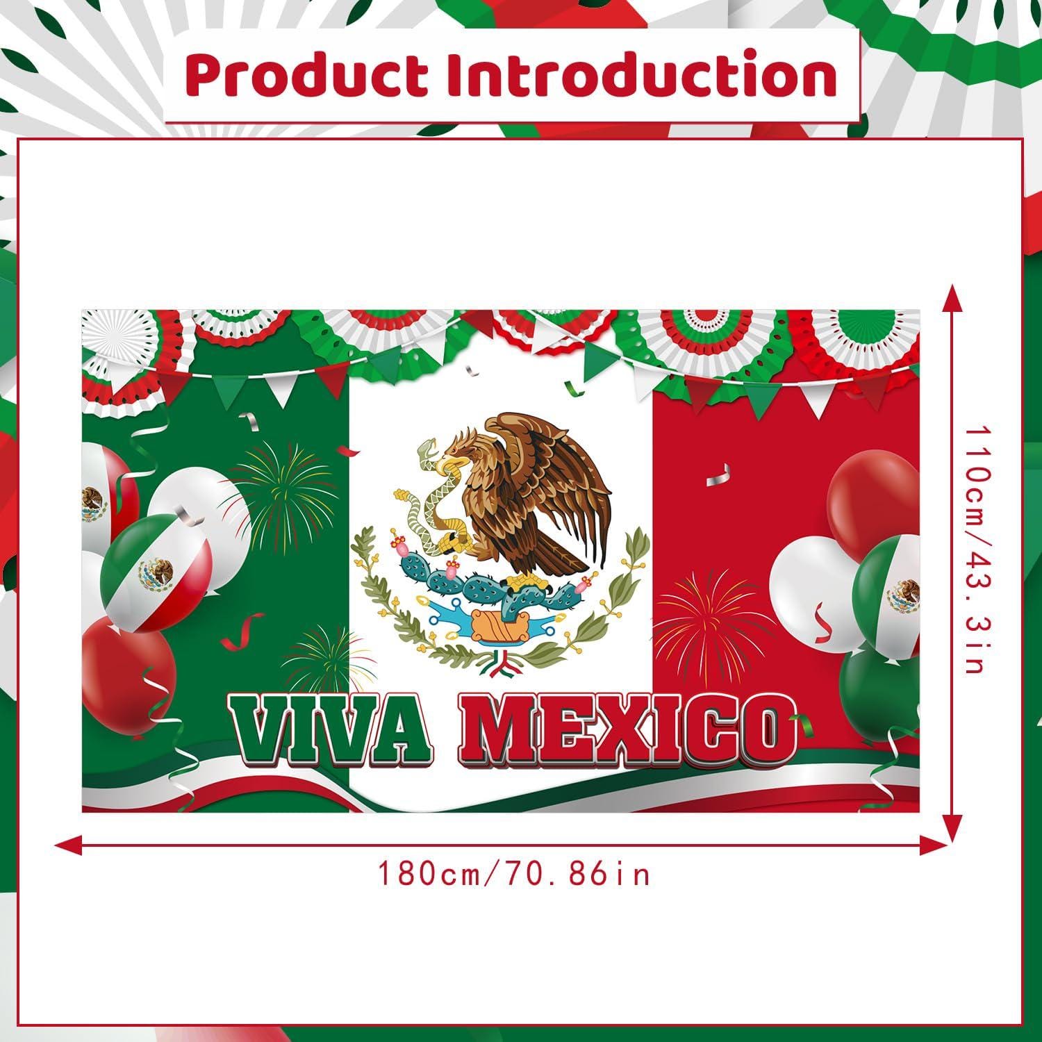 Mexican Independence Day Fiesta Backdrop, Viva Mexico Banner Party Decor
