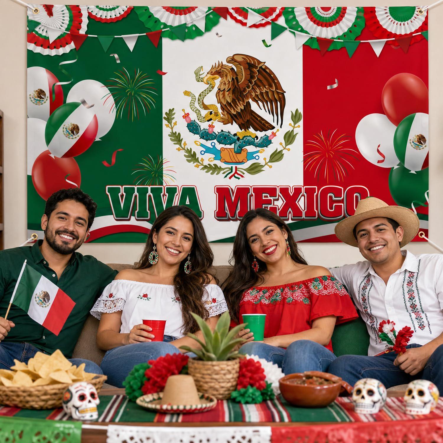 Mexican Independence Day Fiesta Backdrop, Viva Mexico Banner Party Decor