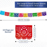 Authentic Mexican Papel Picado Banner Set, 5 Pack, Colorful Party Decorations (92ft Total)
