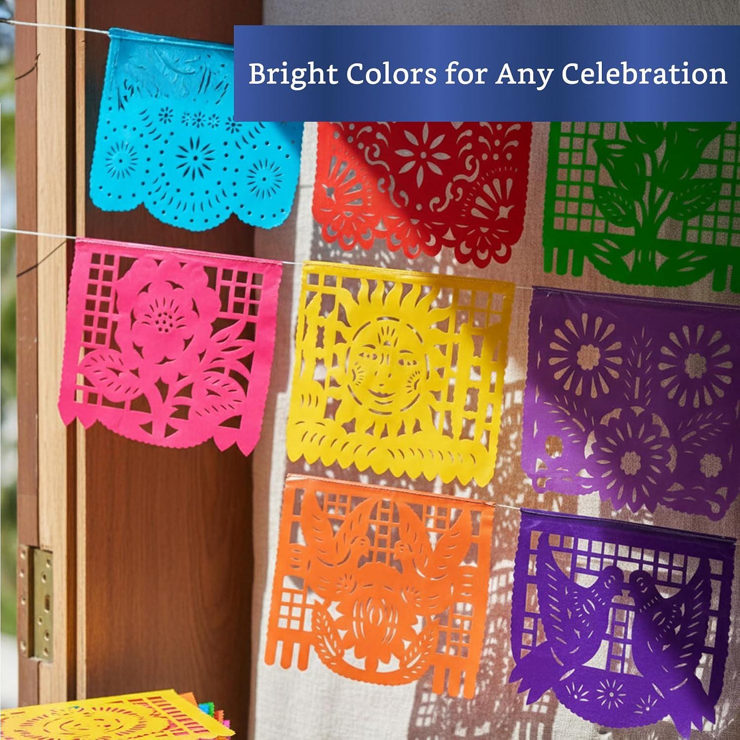 Authentic Mexican Papel Picado Banner Set, 5 Pack, Colorful Party Decorations (92ft Total)