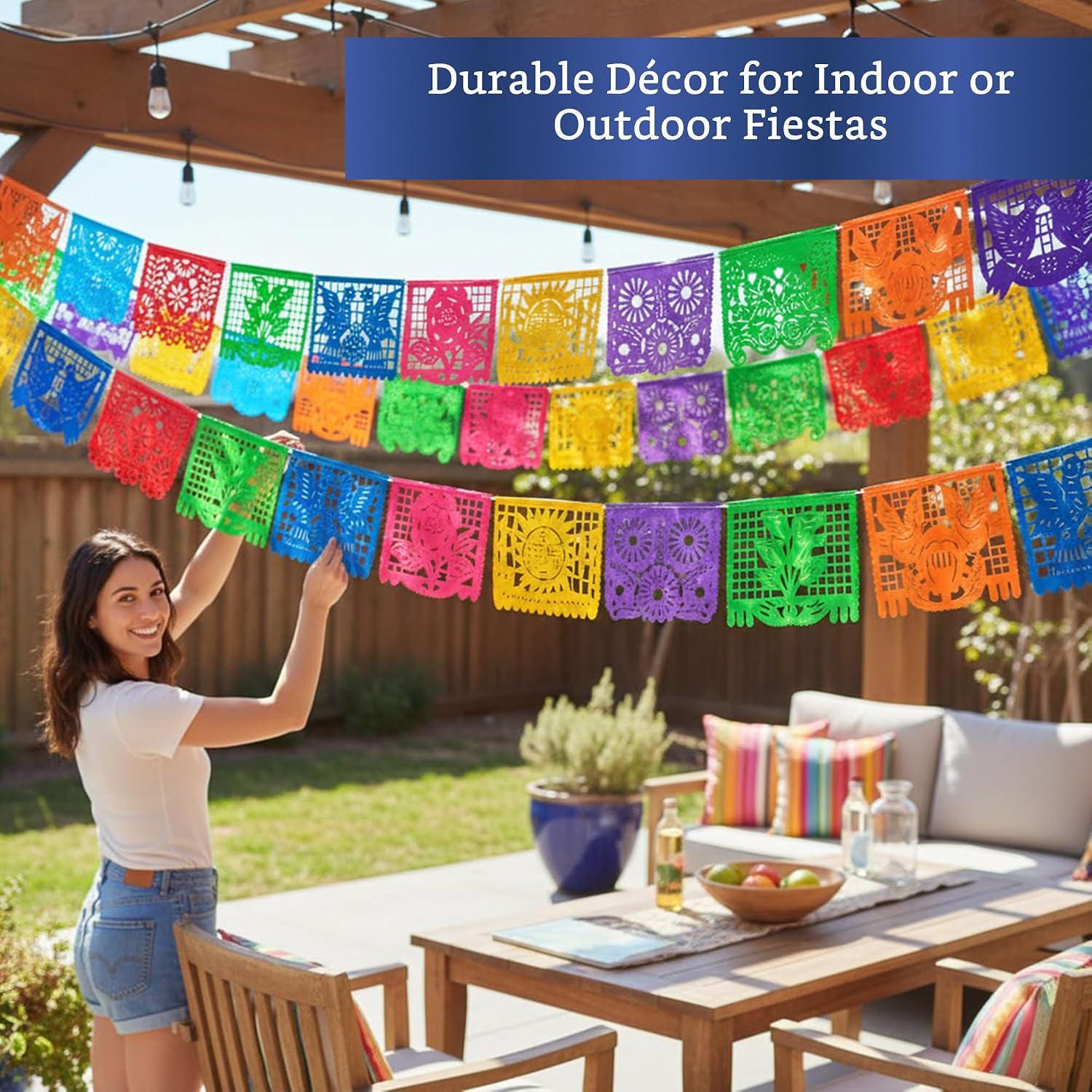 Authentic Mexican Papel Picado Banner Set, 5 Pack, Colorful Party Decorations (92ft Total)