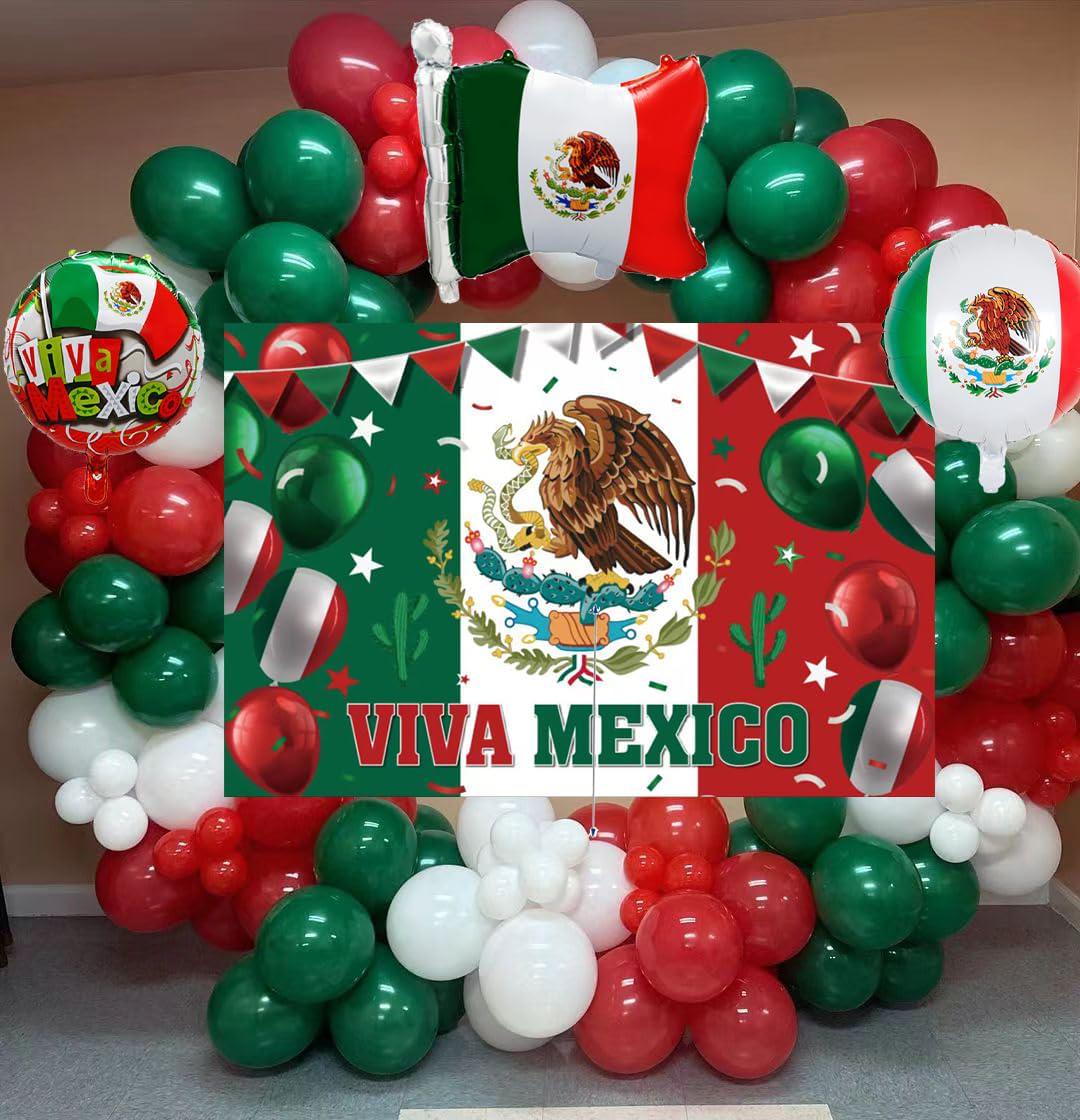 Mexican Independence Day Balloon Garland Kit, Viva Mexico Backdrop, Foil Balloons (105+3)