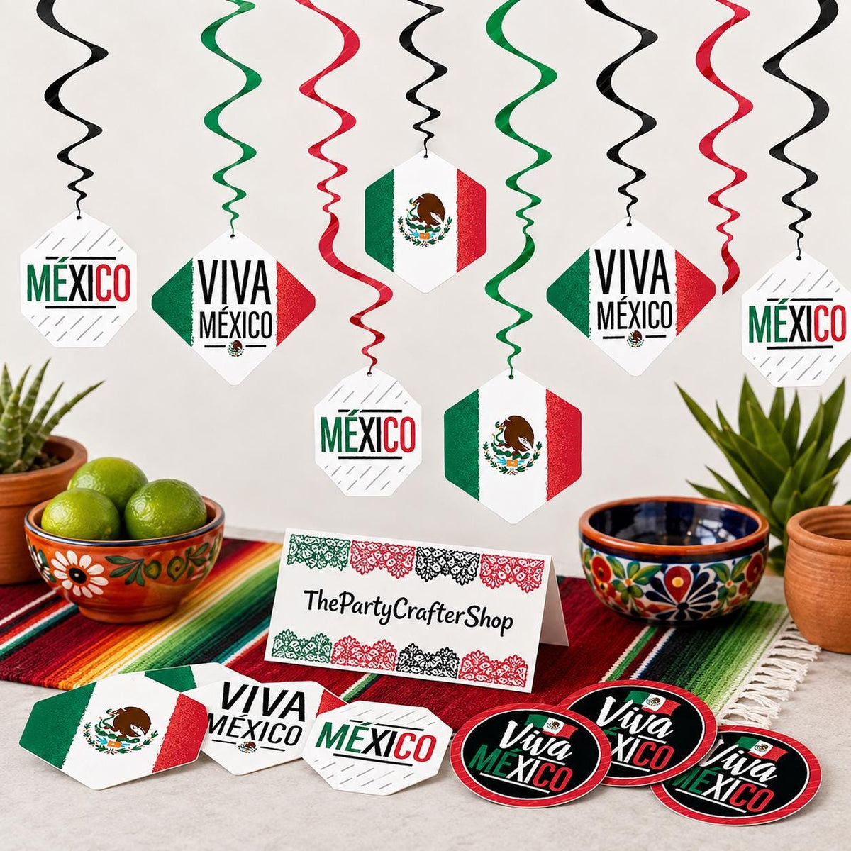 Viva Mexico Hanging Decor 40PCS, Mexican Independence Day Party Swirls, Fiesta Celebration Decorations
