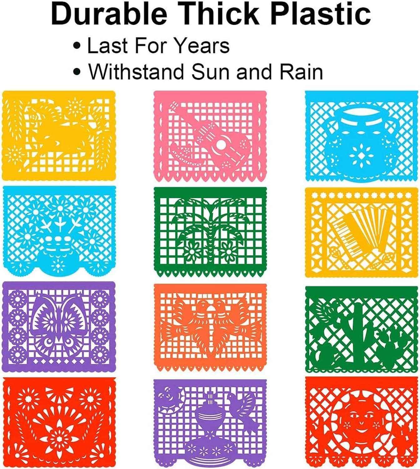 Mexican Papel Picado Banner 132FT 6 Pack, Waterproof Fiesta Garland, Colorful Banderas Party Decorations