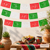 Red Green White Papel Picado Banner 3 Pack, Mexican Independence Day Tricolor Fiesta Decorations