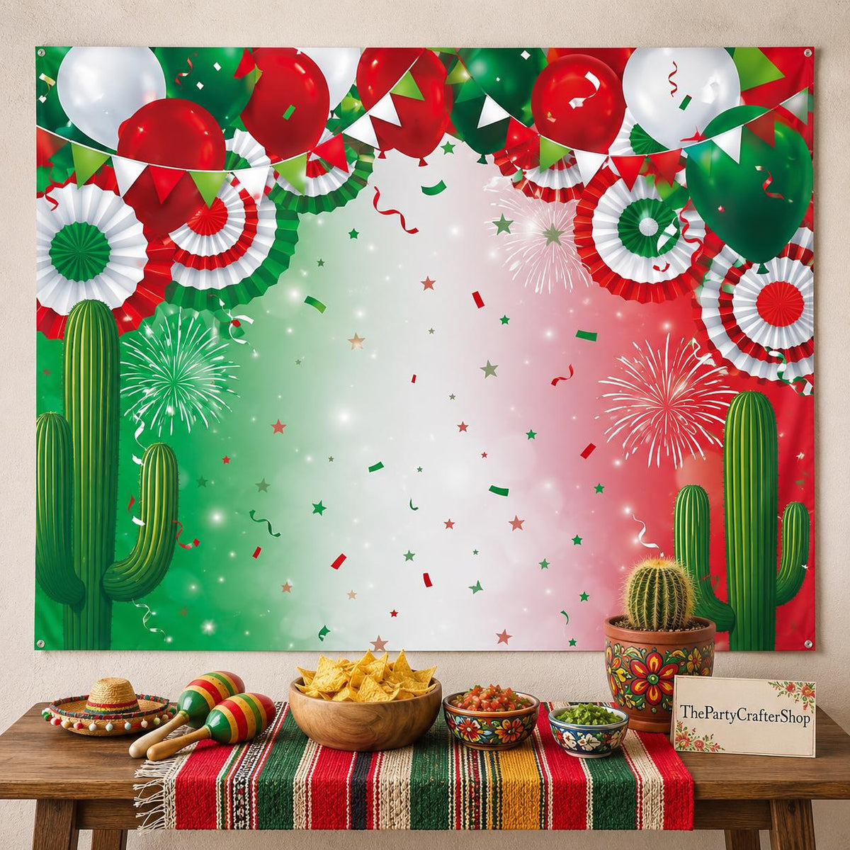 Mexican Independence Day Backdrop 8x6FT, Mexico Flag Fiesta Photo Background, September 16 Party Decorations
