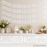 White Papel Picado Banner Set, Mexican Fiesta Wedding Decor (5 Pack)