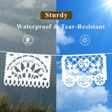 White Papel Picado Banner Set, Mexican Fiesta Wedding Decor (5 Pack)