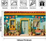 Mexican Fiesta Backdrop, Papel Picado, Cacti, Sombreros (70.8 x 43.3 Inch)