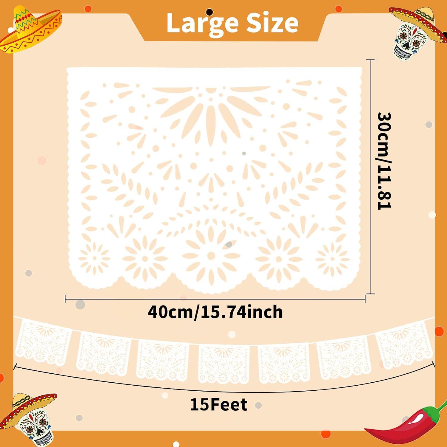 White Papel Picado Banner 15FT, Mexican Fiesta Decorations,  Wedding  Baby Shower Decor