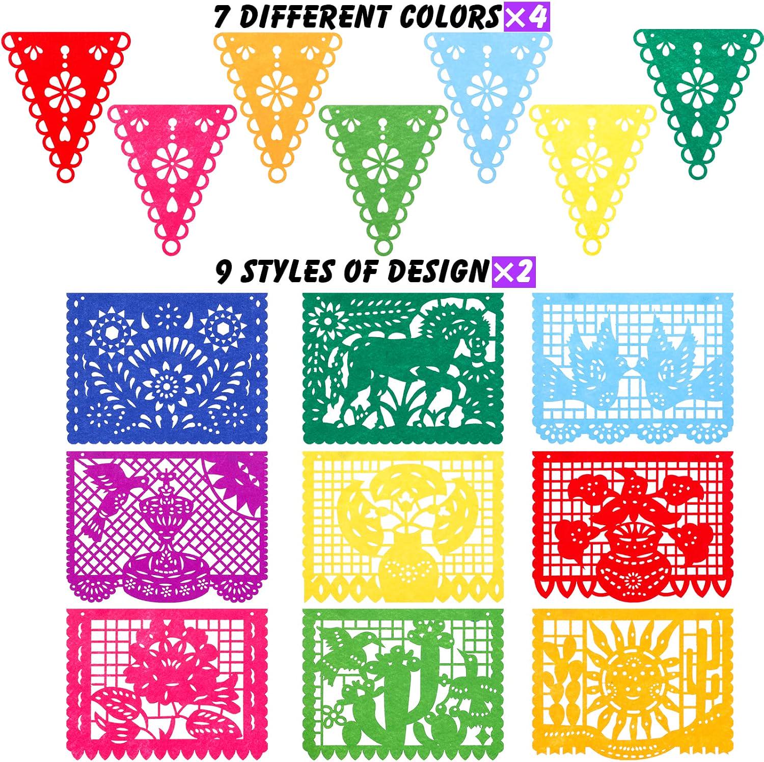 Felt Fiesta Banner 4 Pack, Colorful Mexican Papel Picado Garland, Party Decor