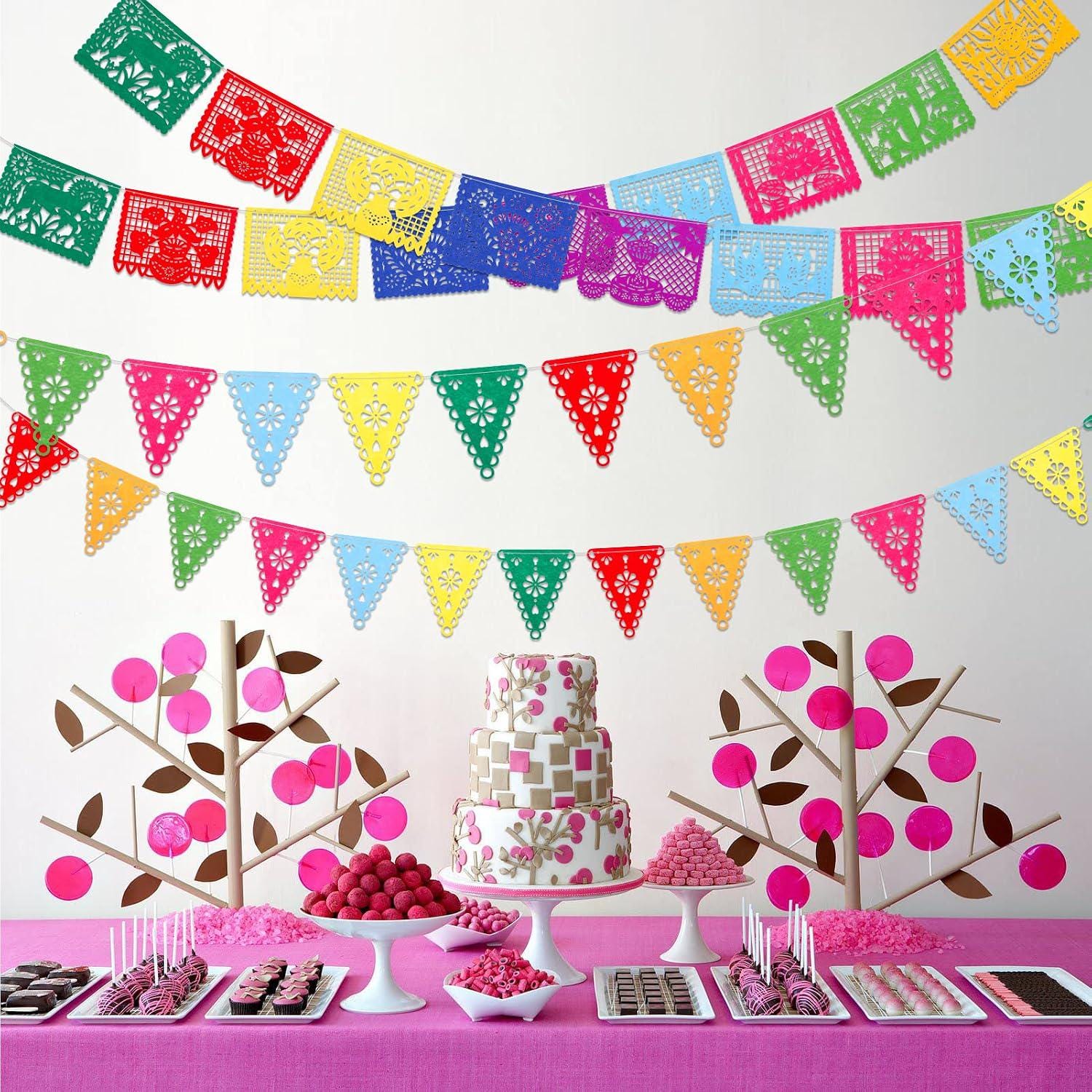 Felt Fiesta Banner 4 Pack, Colorful Mexican Papel Picado Garland, Party Decor