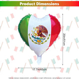 10PCS Mexican Flag Heart Foil Balloons, Fiesta Party Decor