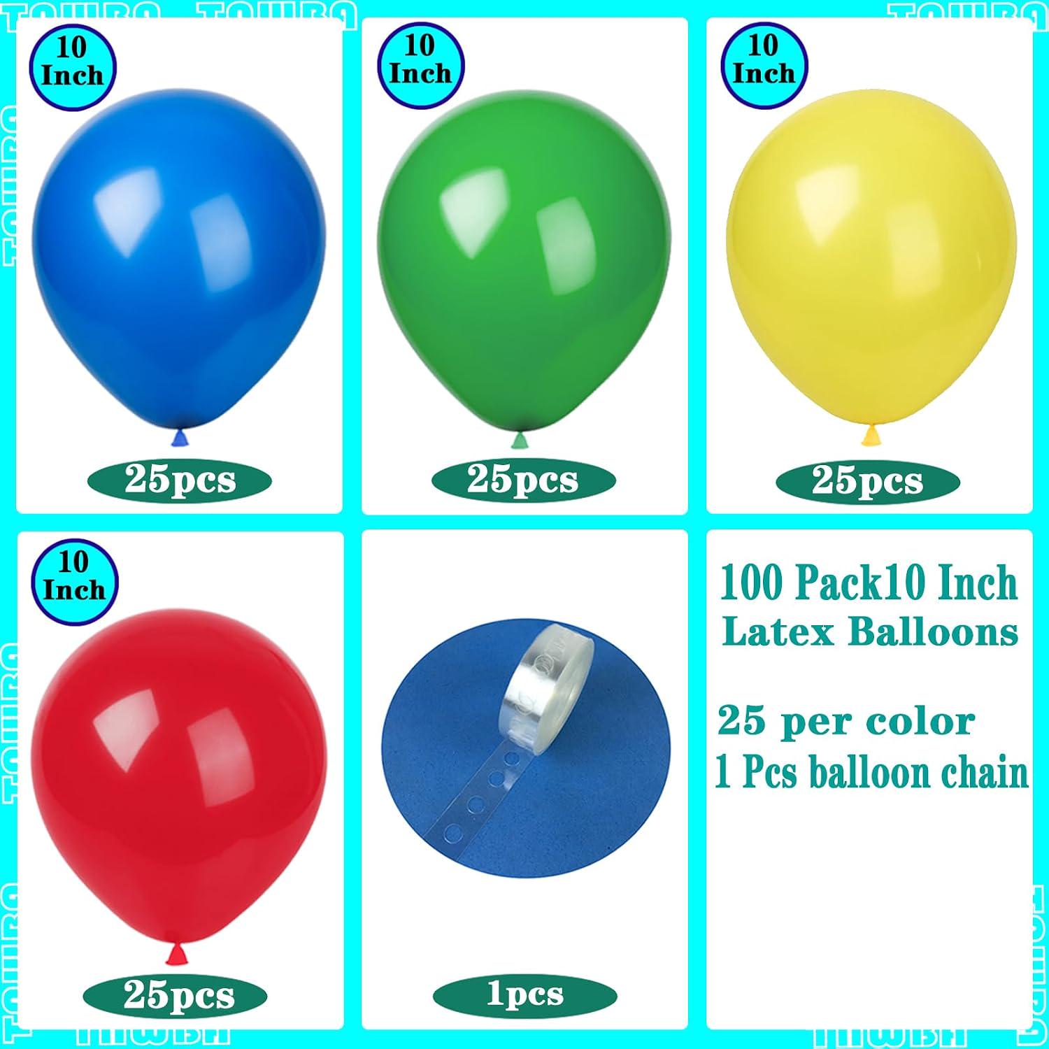 100-Piece Mexican Independence Day Balloons, Red Green Blue Yellow Latex Party Decorations (10 Inch)