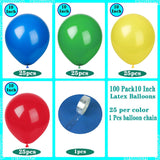 100-Piece Mexican Independence Day Balloons, Red Green Blue Yellow Latex Party Decorations (10 Inch)