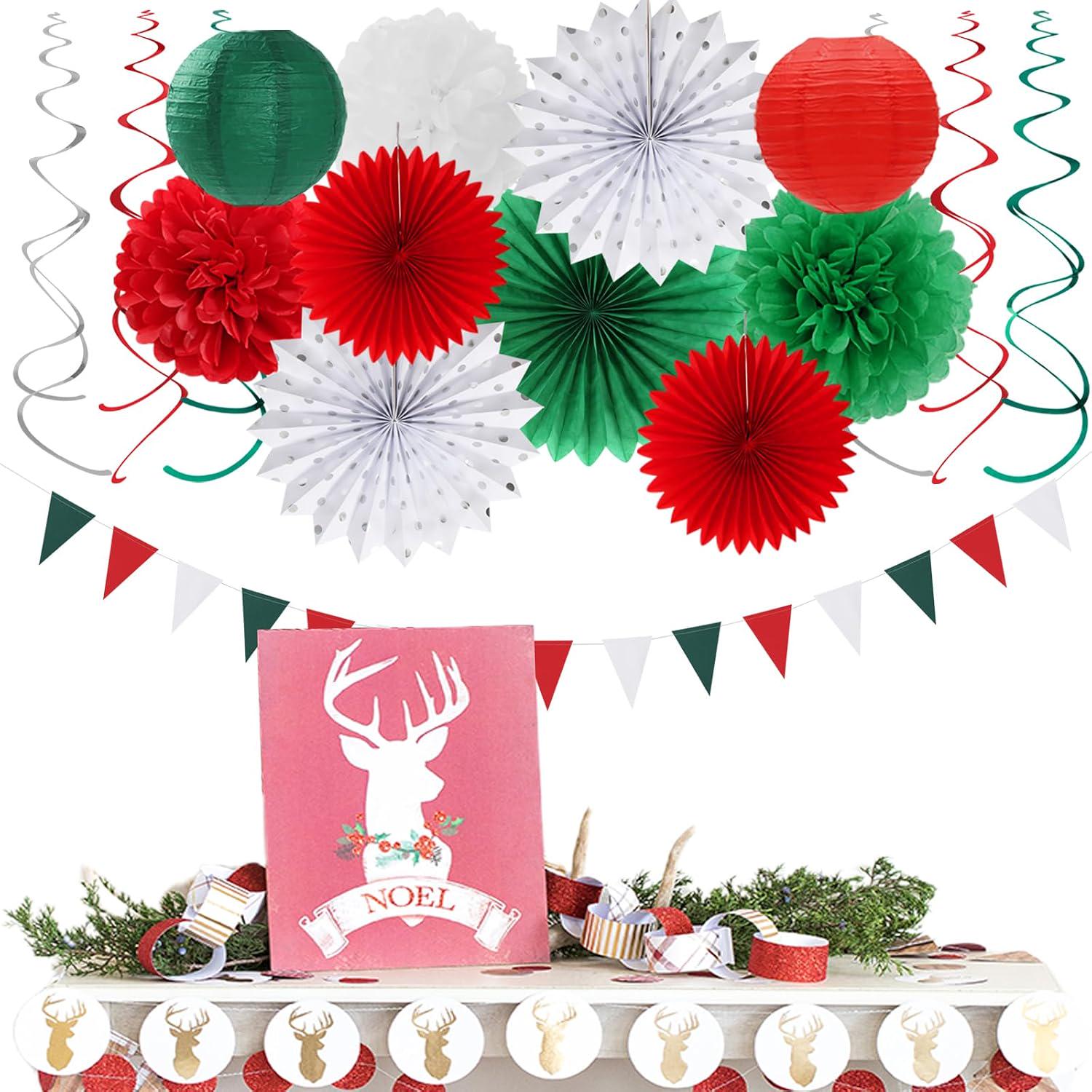 Mexican Independence Day Paper Decorations, Red Green White Party Kit (33 Pieces)