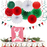 Mexican Independence Day Paper Decorations, Red Green White Party Kit (33 Pieces)