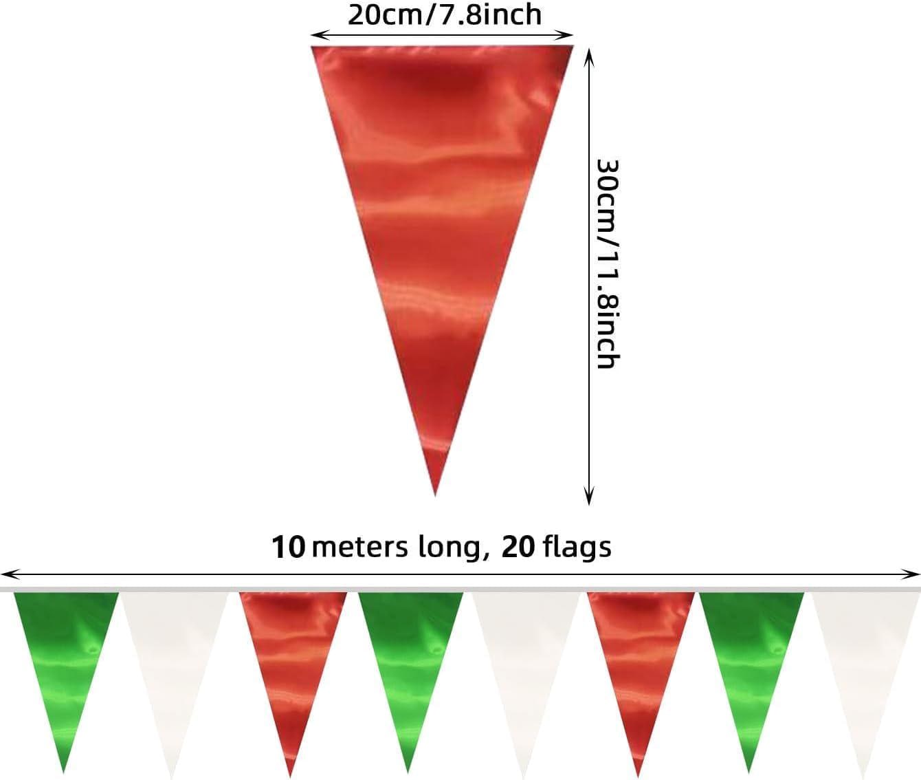 Mexican Independence Day Pennant Banner, Red Green White Triangle Flags (130FT)