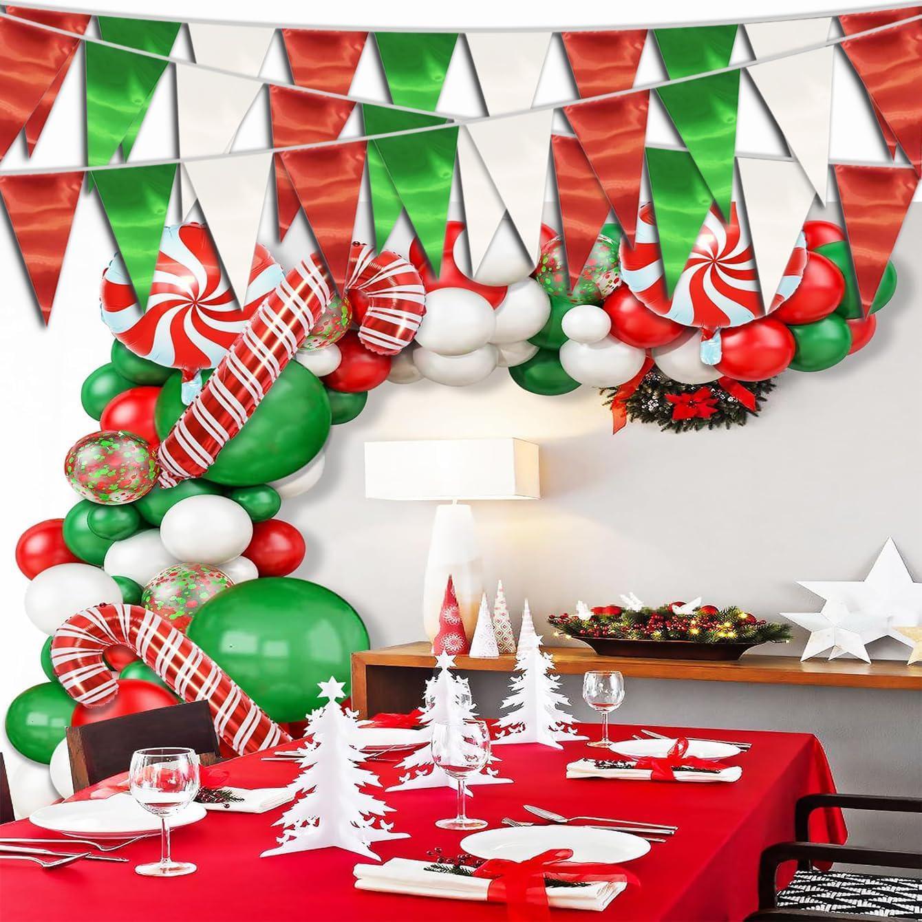 Mexican Independence Day Pennant Banner, Red Green White Triangle Flags (130FT)