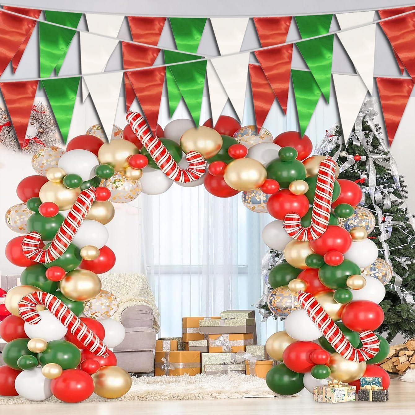Mexican Independence Day Pennant Banner, Red Green White Triangle Flags (130FT)
