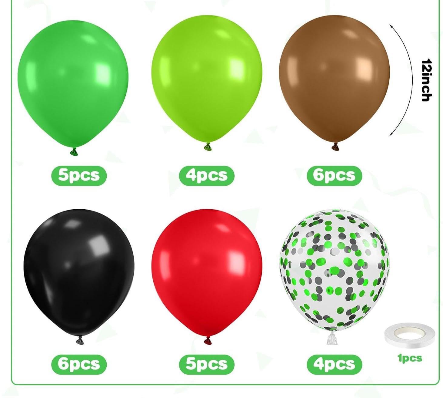 Mexican Independence Day Balloon Set, Red Green Brown Confetti Latex (12 Inch)