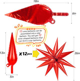 72PCS Mexican Independence Day Star Balloons, Red Green White Foil Spike Balloons, 26 Inch Explosion Star Cone Balloons, Mexico Fiesta Decor