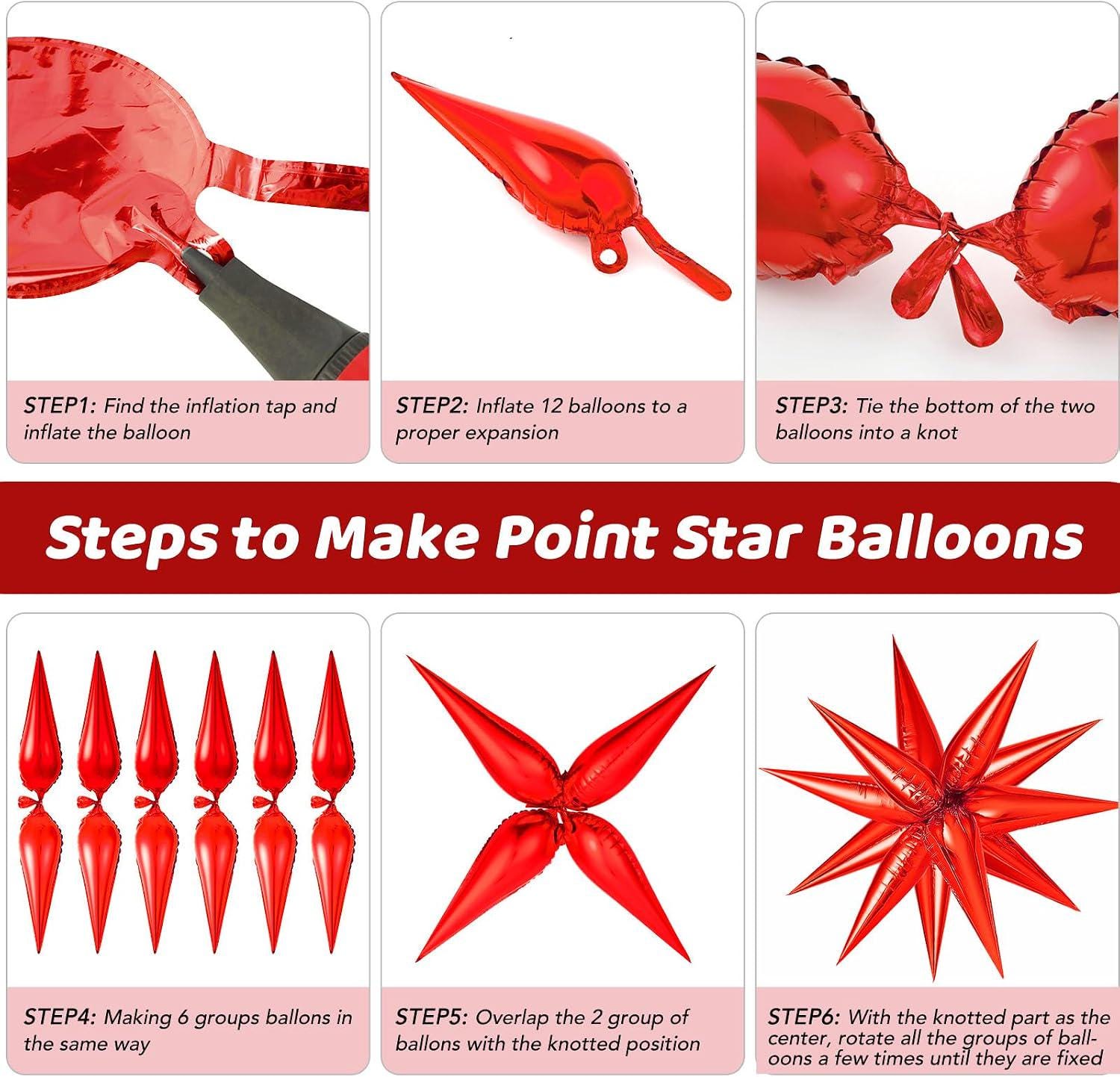72PCS Mexican Independence Day Star Balloons, Red Green White Foil Spike Balloons, 26 Inch Explosion Star Cone Balloons, Mexico Fiesta Decor
