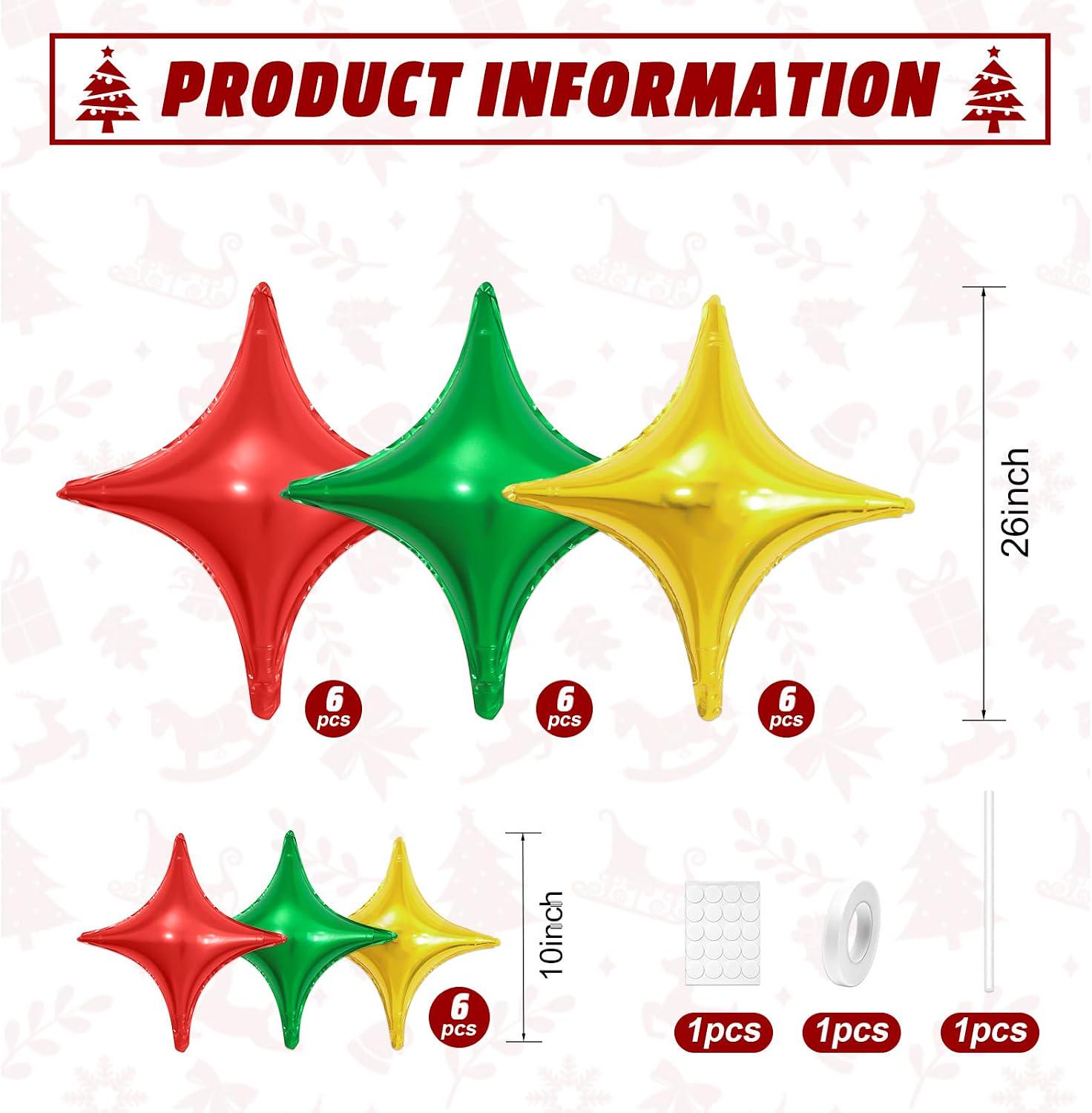 Mexican Independence Day Star Balloons, Red Green Gold Foil (12PCS)