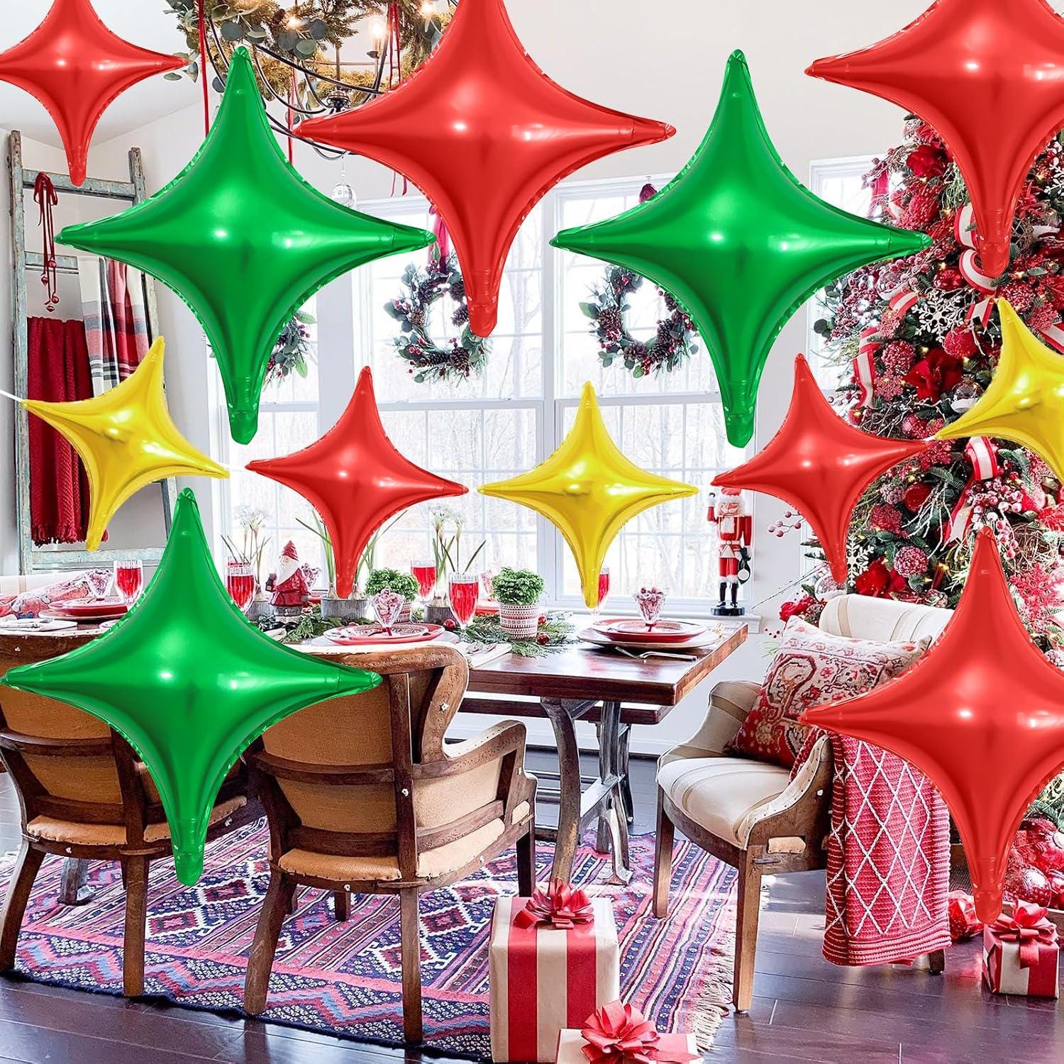 Mexican Independence Day Star Balloons, Red Green Gold Foil (12PCS)