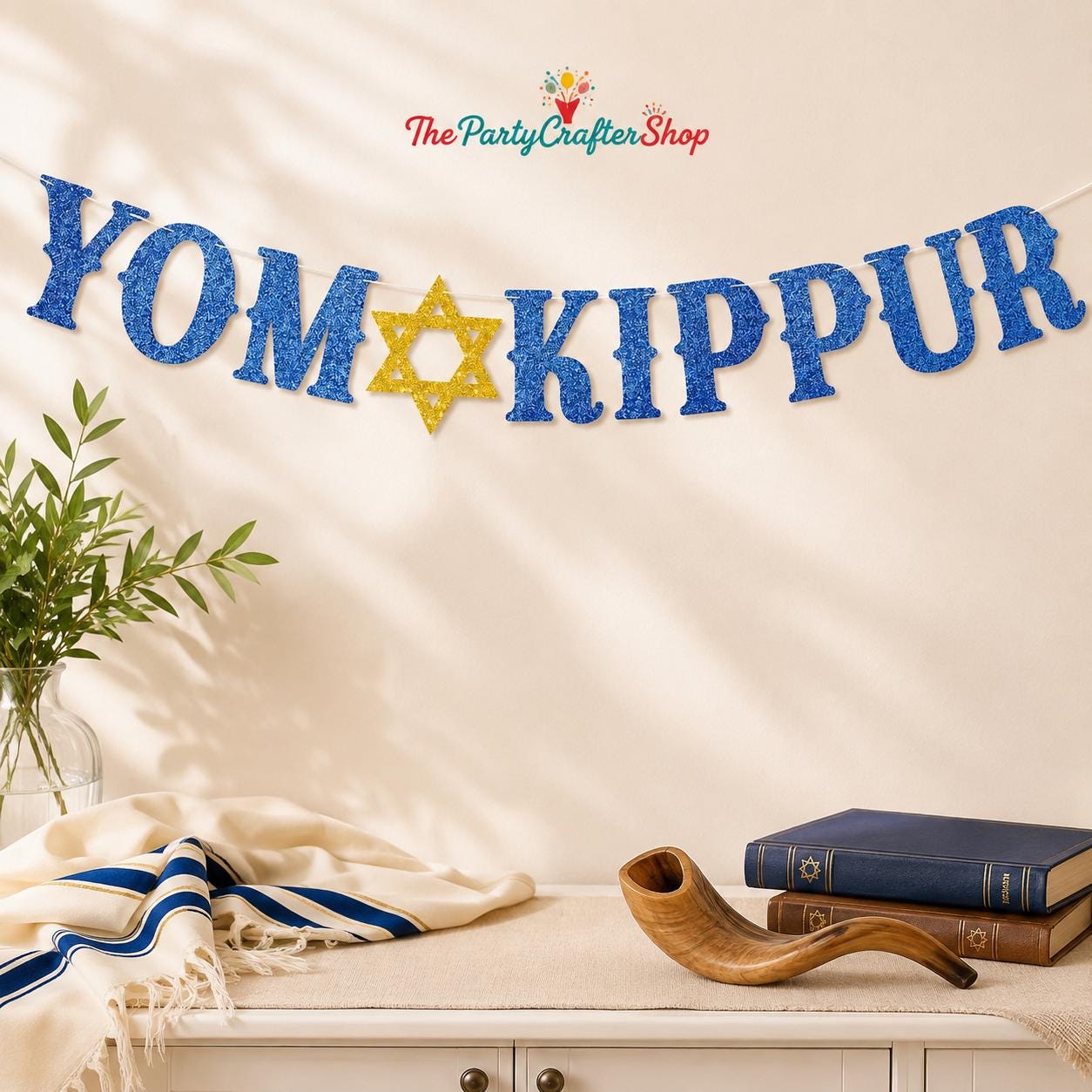 Glitter Yom Kippur Banner, Jewish Holiday Party Decor (Pre-Assembled)
