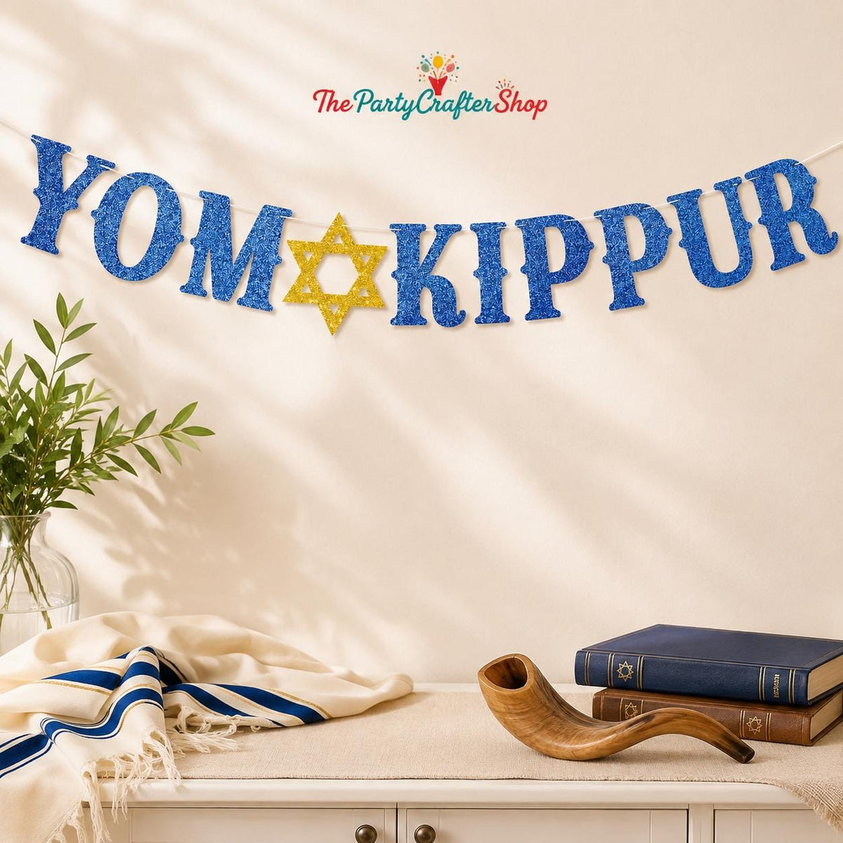 Glitter Yom Kippur Banner, Jewish Holiday Party Decor (Pre-Assembled)