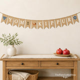 Handmade Burlap Yom Kippur Banner, Rustic Jewish Holiday Decor (8ft)