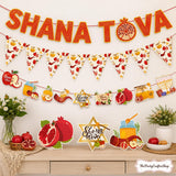 Shana Tova Banner Set, Pomegranate Pennant Bunting, Jewish Holiday Decor (3 Piece)