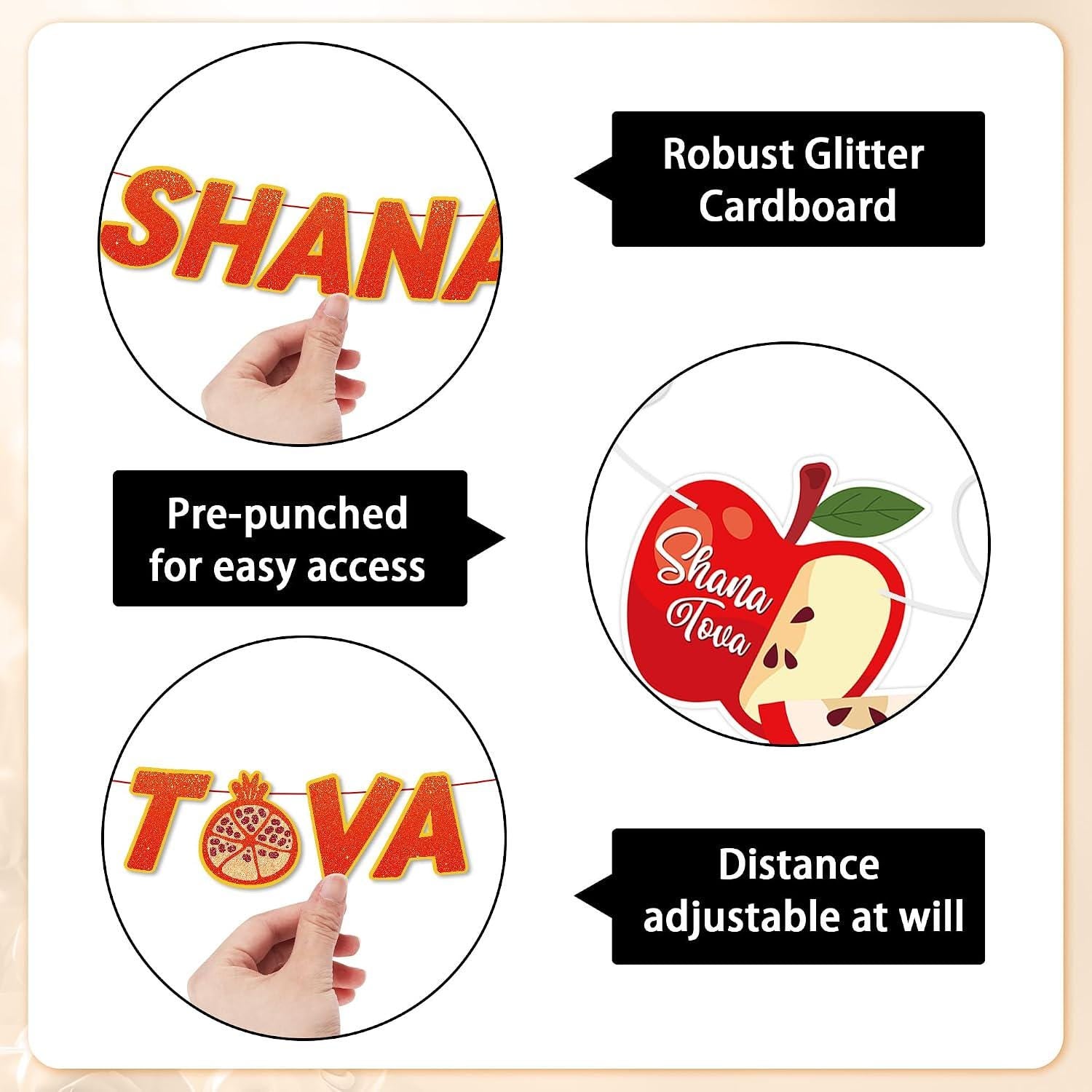 Shana Tova Banner Set, Pomegranate Pennant Bunting, Jewish Holiday Decor (3 Piece)