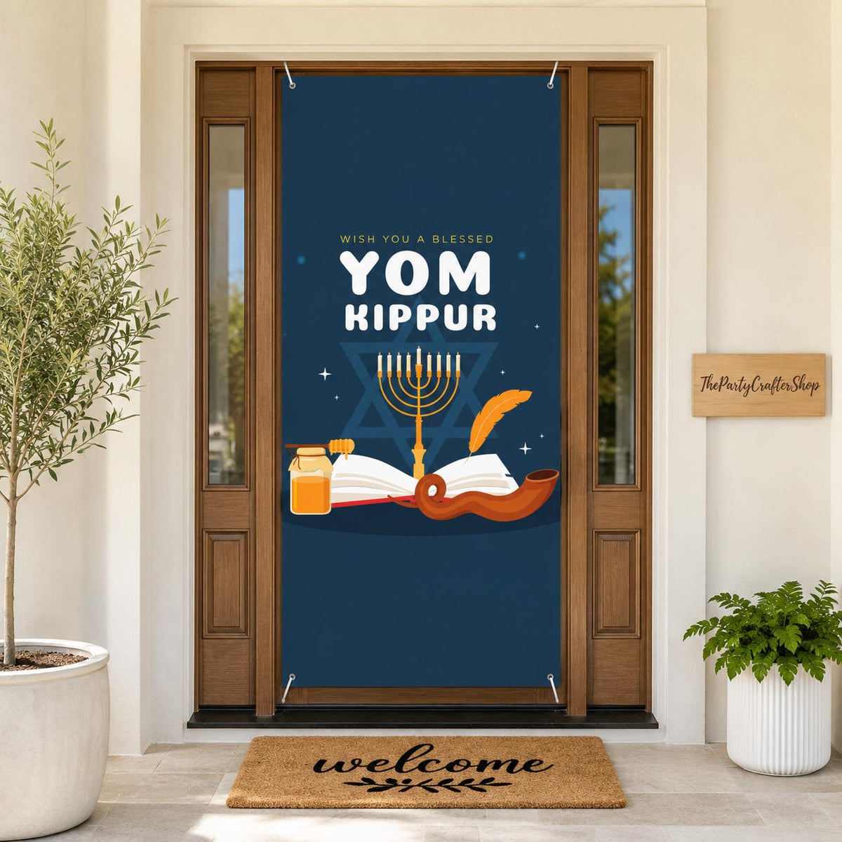 Yom Kippur Door Banner, Jewish Holiday Welcome Sign (35x72 Inch)