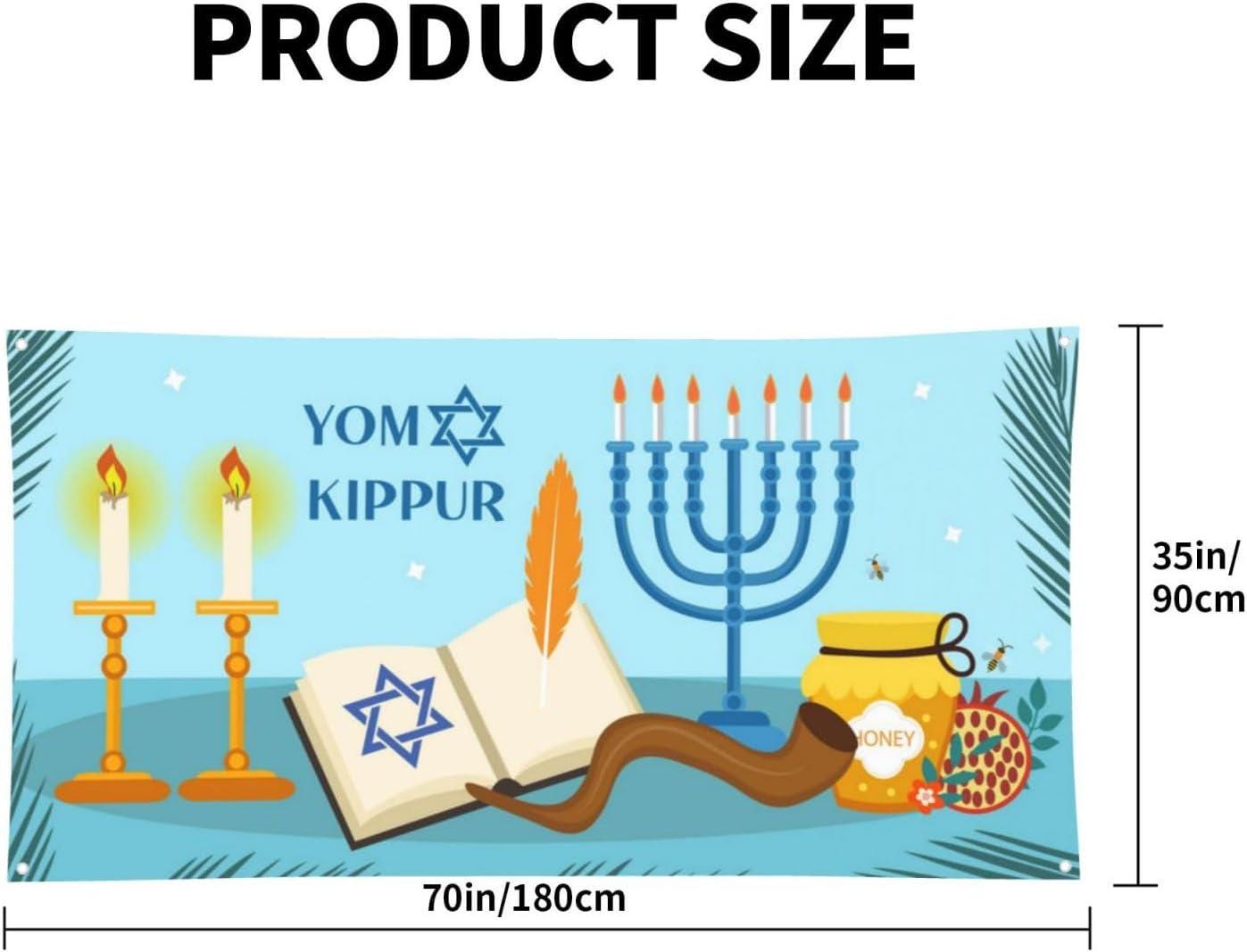 Yom Kippur Holiday Banner, Jewish Festival Backdrop, Party Photo Booth Decor (70x35 Inch)