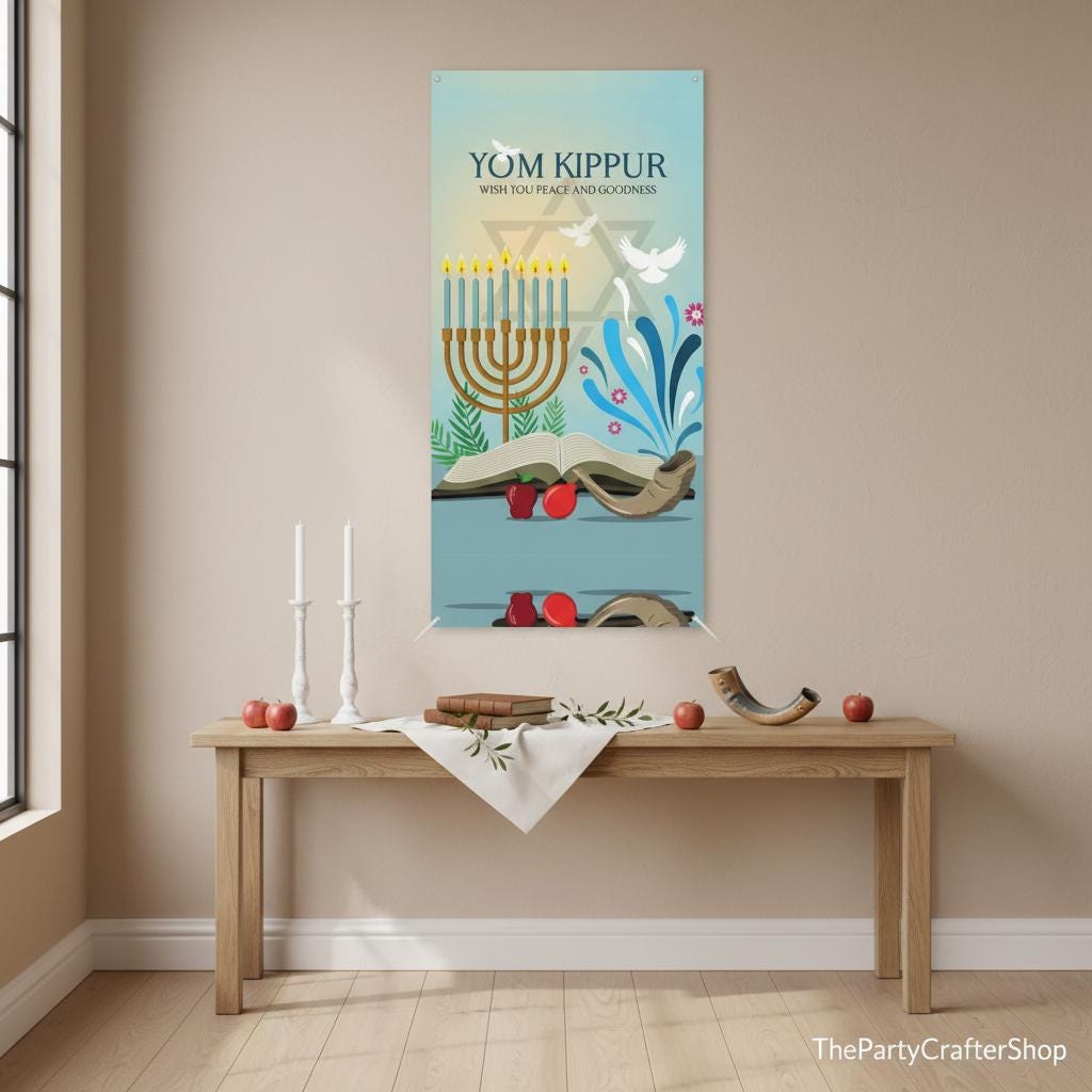 Yom Kippur Door Banner, Jewish Holiday Party Decor (72x35 Inch)