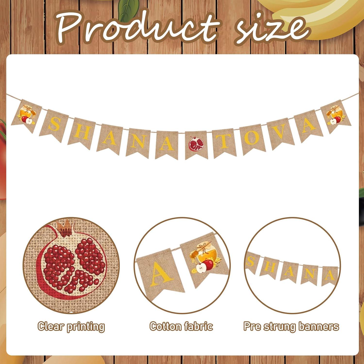 Shana Tova Banner, Rosh Hashanah Linen Decor, Jewish New Year Hanging Sign (5x7 Inch)