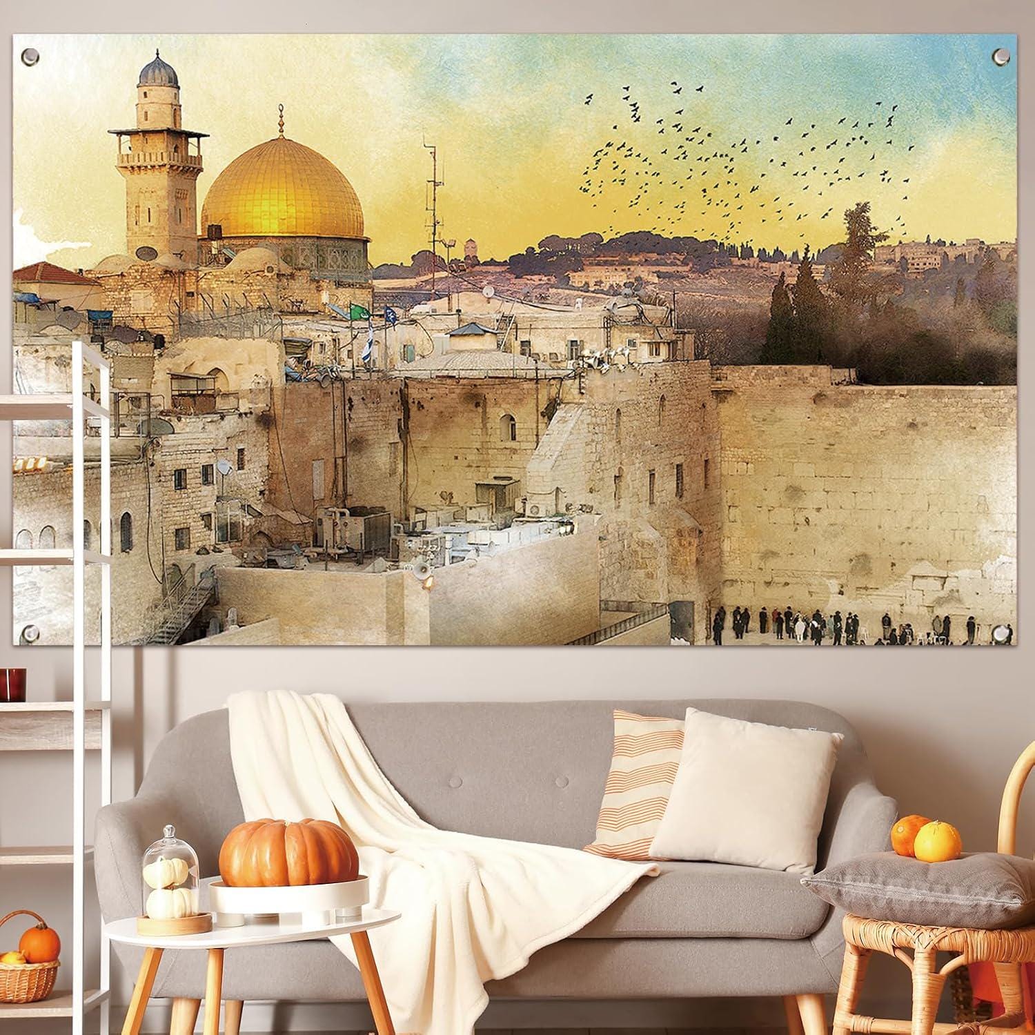 Jerusalem Western Wall Backdrop, Kotel Jewish Holiday Decor (71x43 Inch)