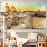 Jerusalem Western Wall Backdrop, Kotel Jewish Holiday Decor (71x43 Inch)
