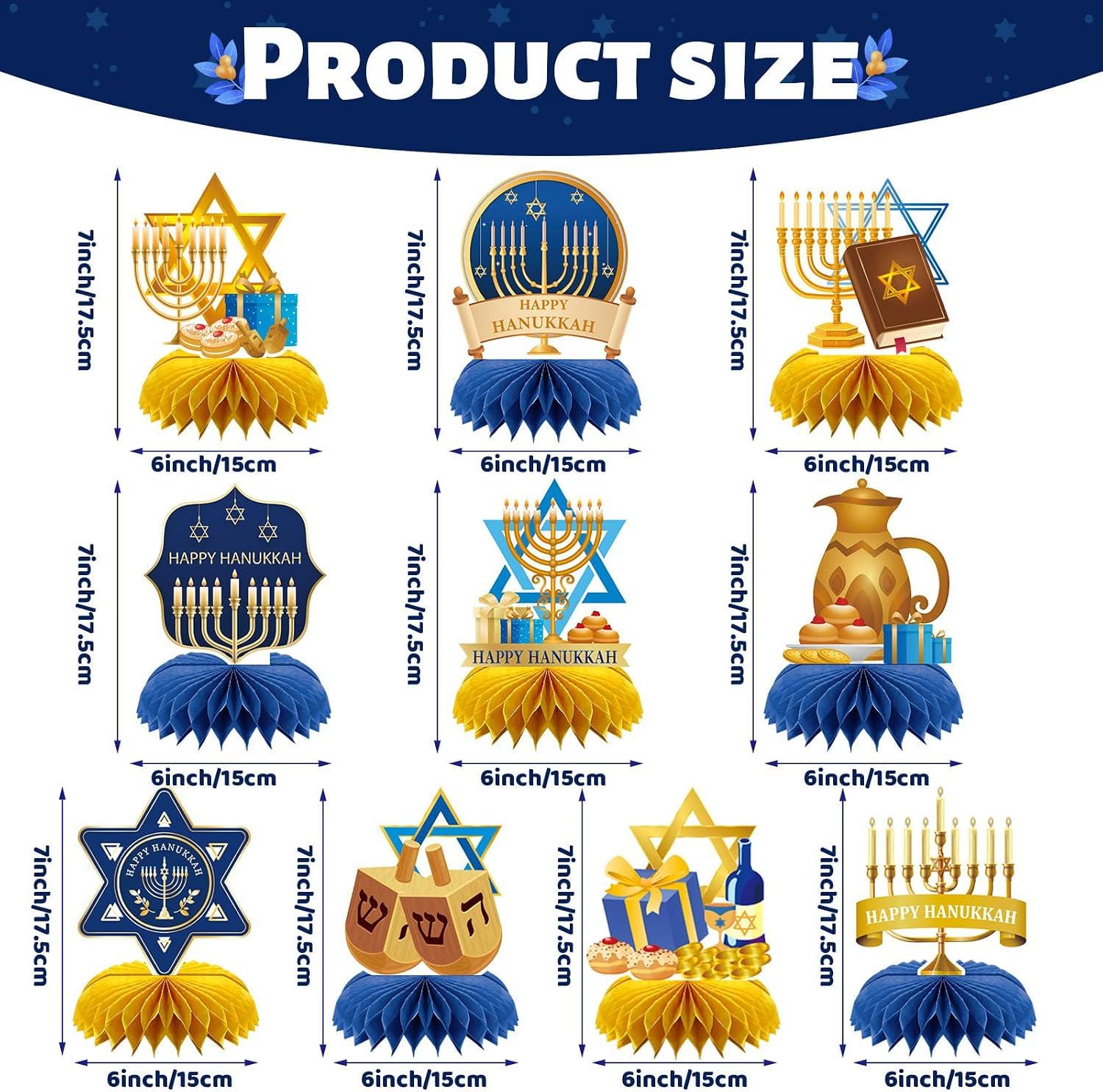 Hanukkah Honeycomb Centerpieces, Blue Gold Table Decor (10 Piece Set)