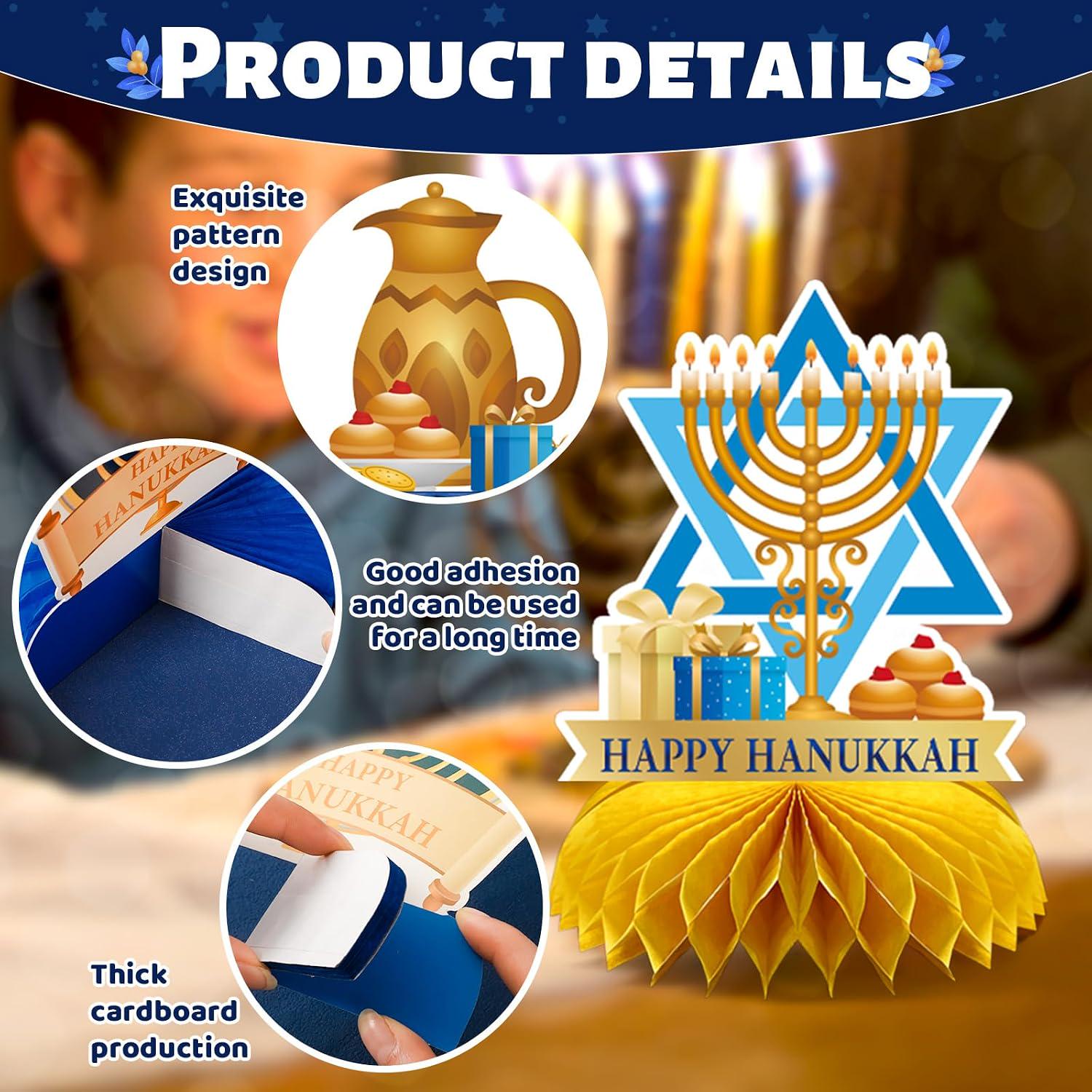 Hanukkah Honeycomb Centerpieces, Blue Gold Table Decor (10 Piece Set)